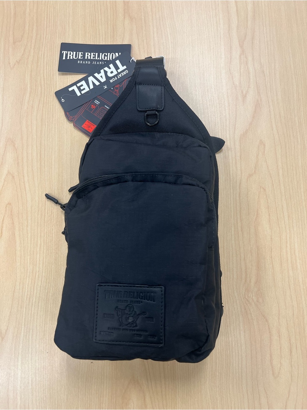 True Religion Black Sling Crossbody Bag for Men
